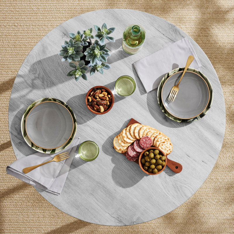 3-Piece Brown Engineered Wood Round Dining Set with Metal Legs