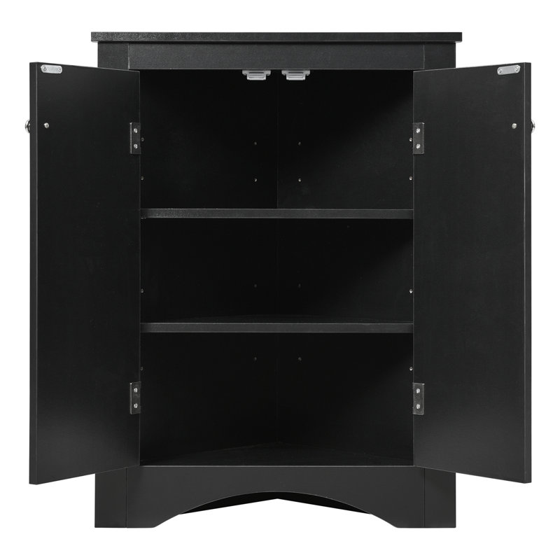 Triangle Bathroom Storage Cabinet With Adjustable Shelves, Freestanding Floor Cabinet For Home Kitchen, Black