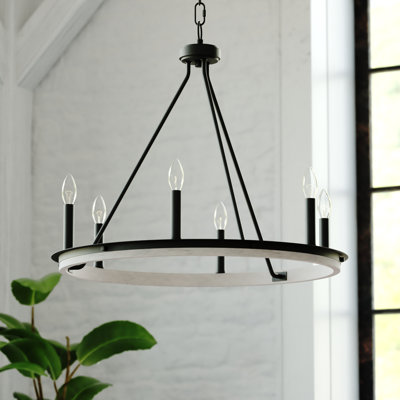 6 - Light Steel Dimmable Wagon Wheel Chandelier