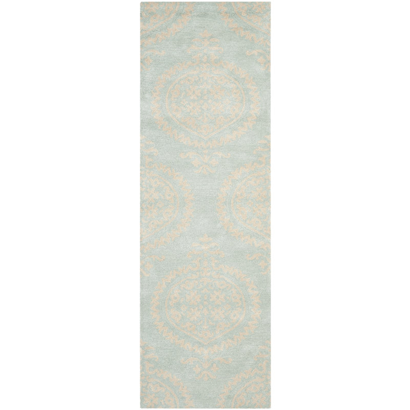 Tapis bleu poudre / beige en laine touffeté à la main Candelo, Tapis de couloir 2 pi 6 po x 6 pi