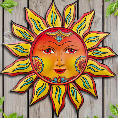 Metal Sun Flower Wall Decor - 13 Inches Sun Wall Art Hanging Decorations For Outdoor, Home Garden Yard Patio Fence Bedroom Decor, Gifts For Mom Friends