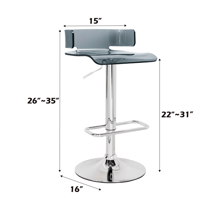 Tabouret réglable en hauteur de 9 po en acrylique gris