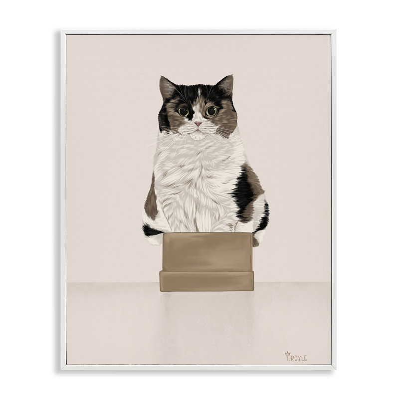Chat dans une boîte en carton, estampe numérique encadrée par Tara Royle, Giclée encadrée blanc bord de mer