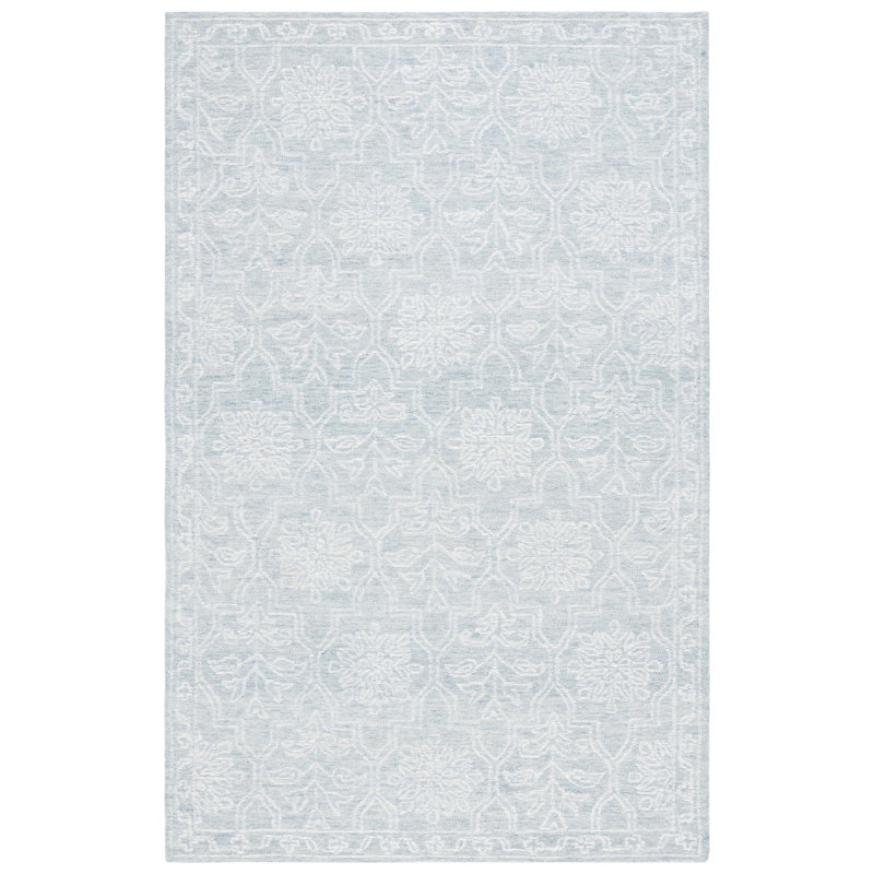 Frachia Tufted Wool Cotton Damask Rug in Light Gray/Ivory, Runner 2'3" x 8'