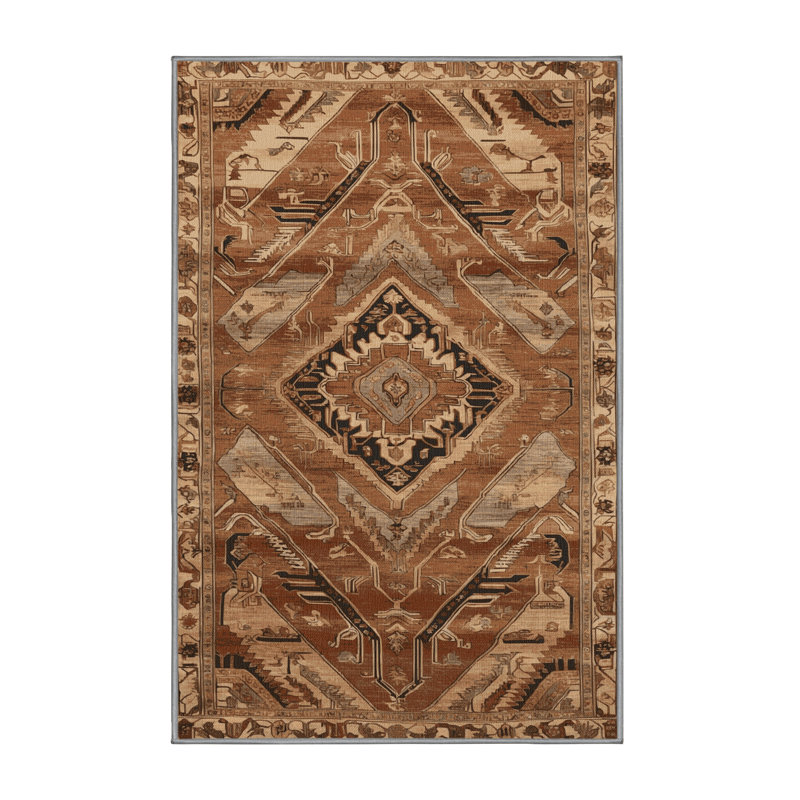 Machine Washable Persian Brown Area Rug, Rectangle 6' x 9'