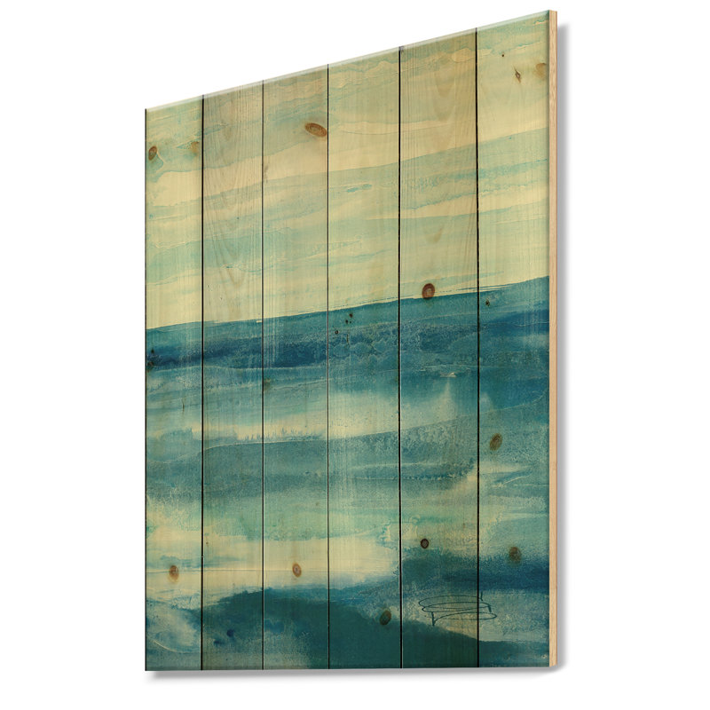 Perdus dans un panneau bleu - Impression nautique et côtière sur bois de pin naturel, H 46 po x l 36 po x P 1,5 po