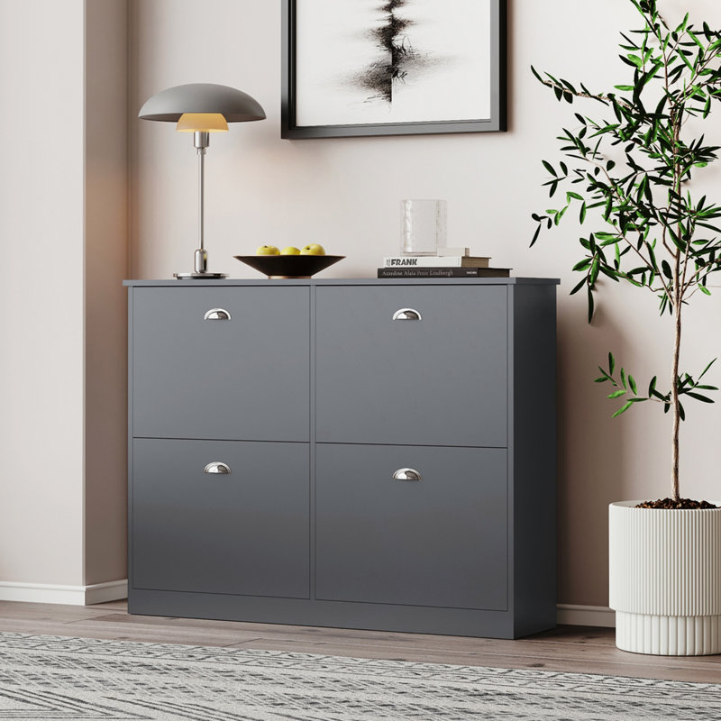 Shoe Cabinet,Hidden Slim Narrow Shoe Rack Cabinet With 4 Drawers For Entryway, Foyer,Hallway,Bedroom, Gray