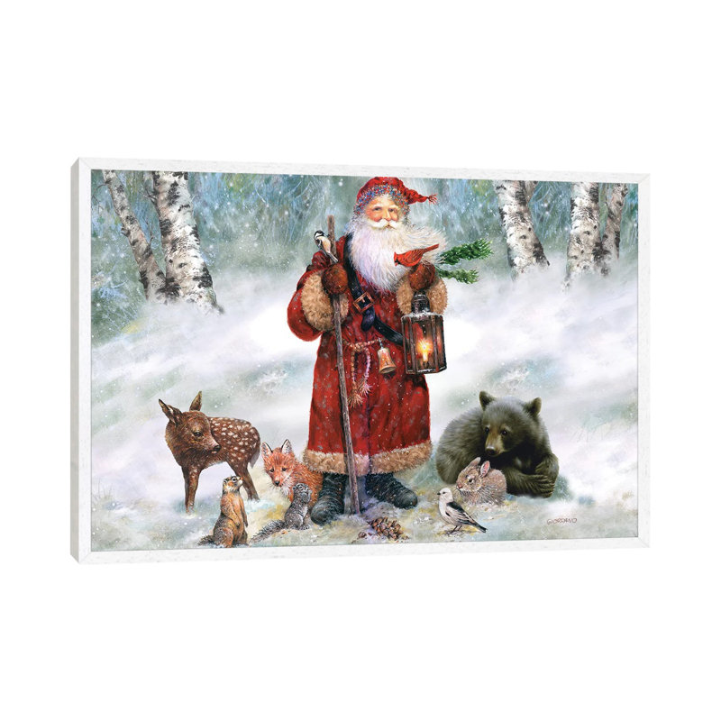Woodland Santa - Painting on Canvas, 66.04 cm H x 45.72 cm W, White Floater Framed