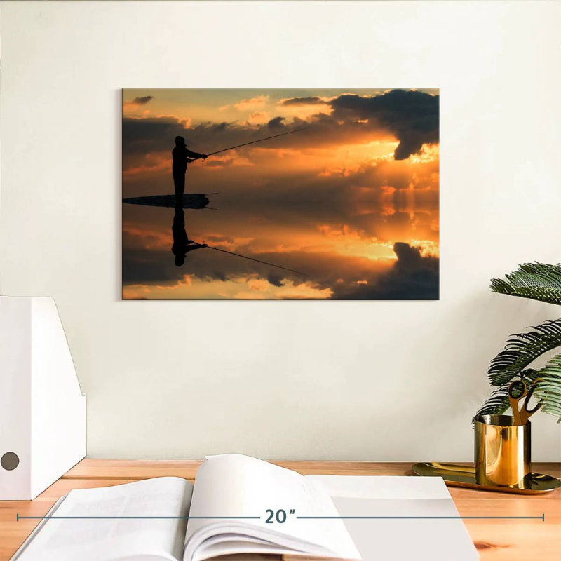 Senne Fishing Sunset Reflection, 8" H x 12" W