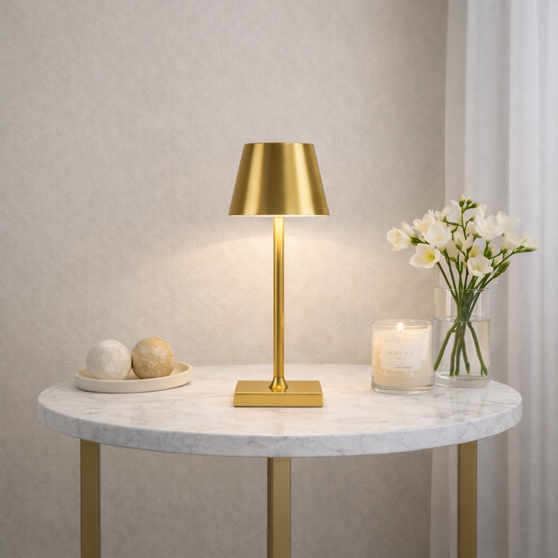 1-Light Gold Metal Table Lamp – 5W Wireless Dimmable Bedside Lamp for Bedroom