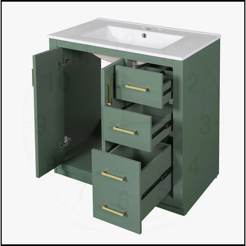 Meuble-lavabo 30 po avec lavabo en céramique, Vert