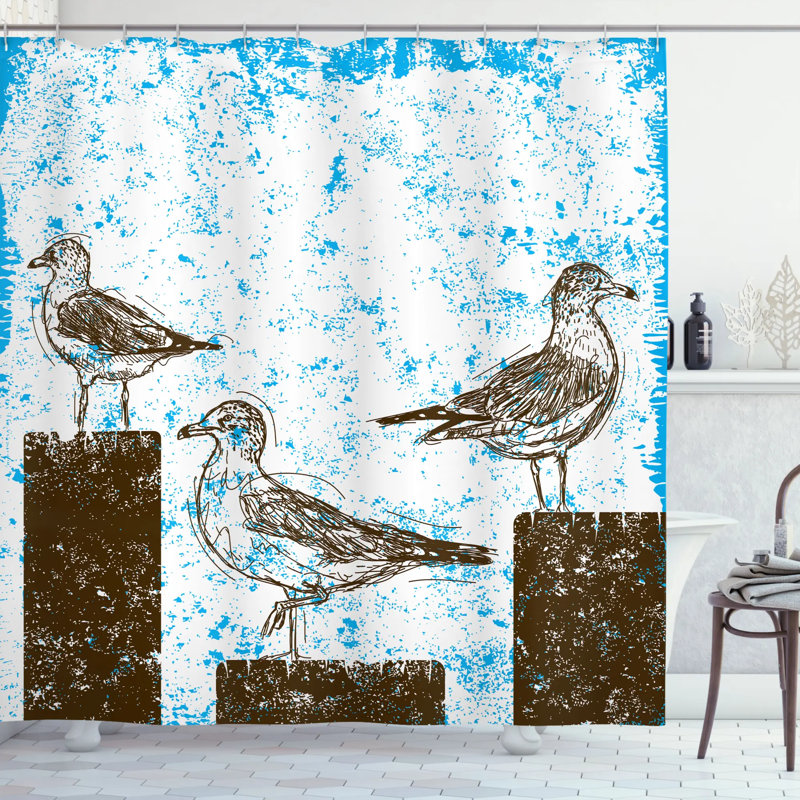 Ensemble de rideau de douche et crochets seagulls, H 69 po x l 105 po