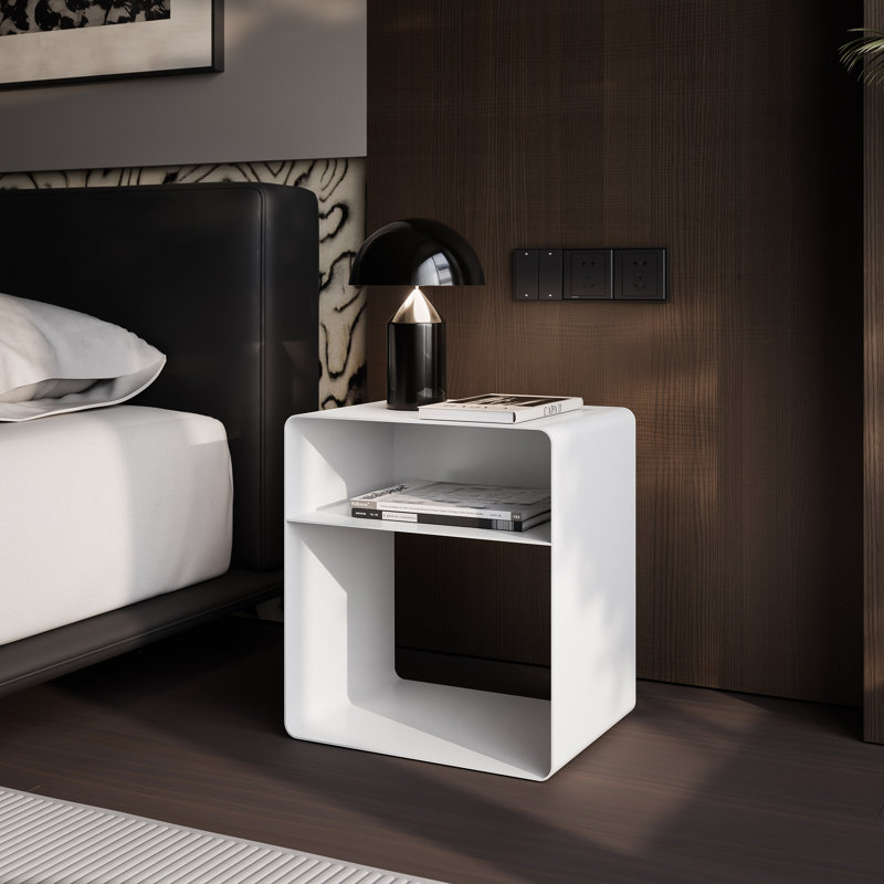 45cm W Metal Bedside Table, white