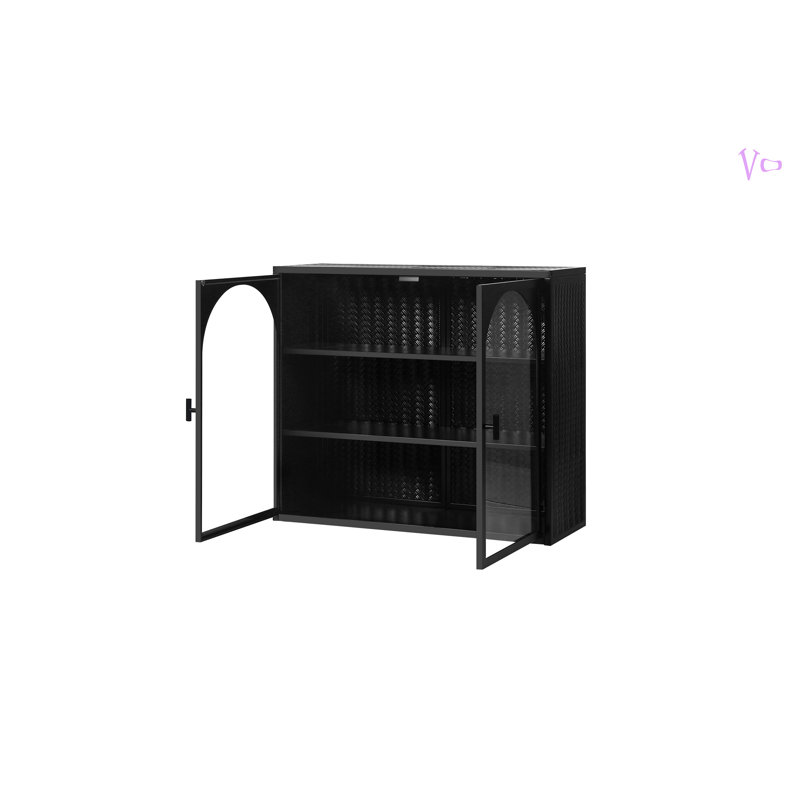 Armoire murale moderne à deux portes en verre avec rangement à trois niveaux, Noir, noir, noir, noir