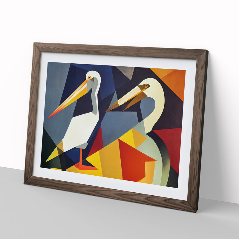 Abstract Pelicans Vol.1 - Framed Print, 46cm H x 64cm W x 2cm D, Walnut