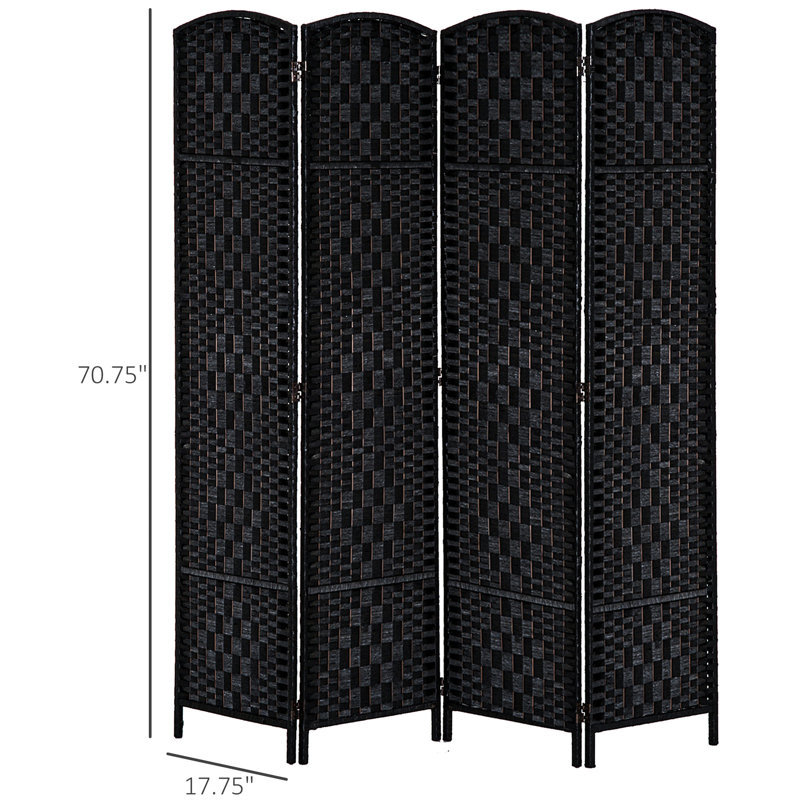 Paravent en tissu noir à tissage noir. Élégant pour les salles de divertissement, 4 panneaux, une charnière pratique et un séparateur portatif de 6 pi de hauteur - noir. Partition des centres de soins ambulatoires, charnières, espace