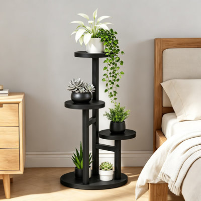 Support à plante en bois pour coin intérieur, support à pot de fleurs haut 3 niveaux, présentoir de jardinière rustique pour patio, jardin, balcon, salon