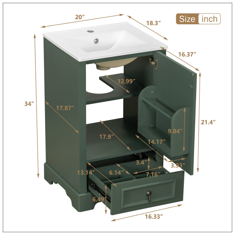 Meuble-lavabo pour salle de bain, Vert, Argent argent