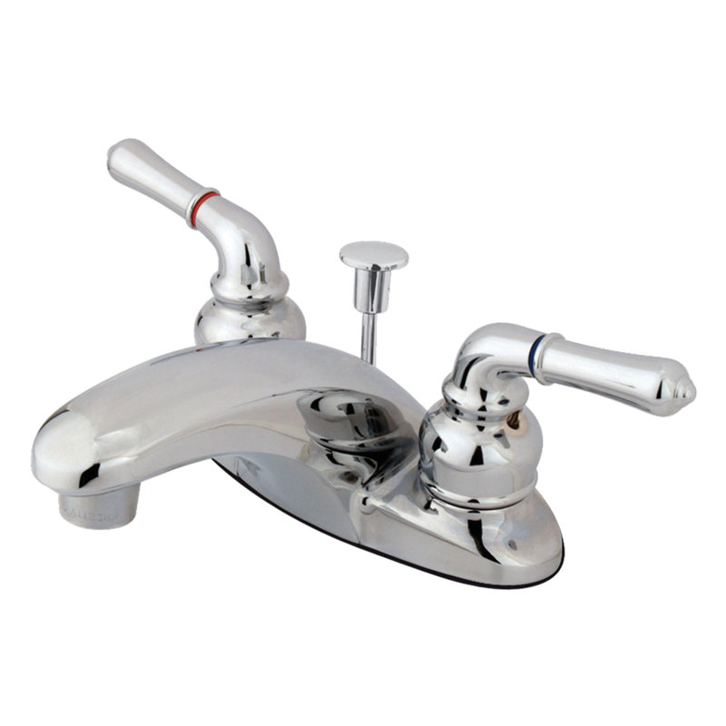 Kingston Brass Magellan Two-Handle Deck Mount 4" Centerset Bathroom Faucet, Polished Chrome, Pop-Up Drain Included