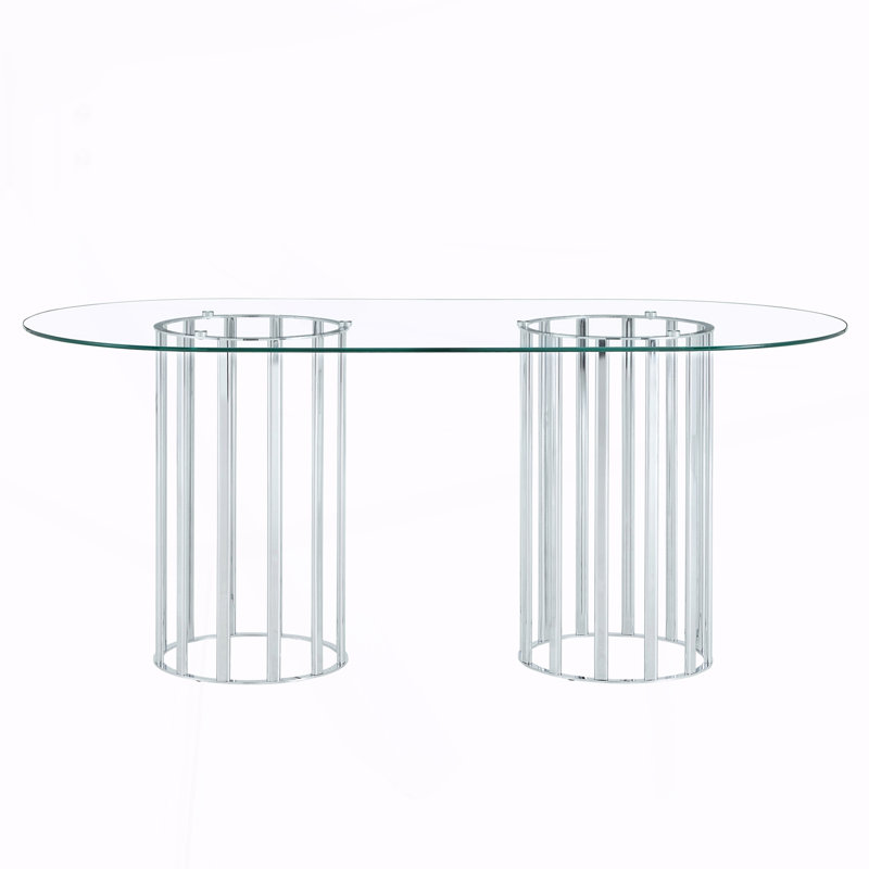 Oval Dining Table, Modern Kitchen Table  for Dining Room, Kitchen, Transparent / Silver