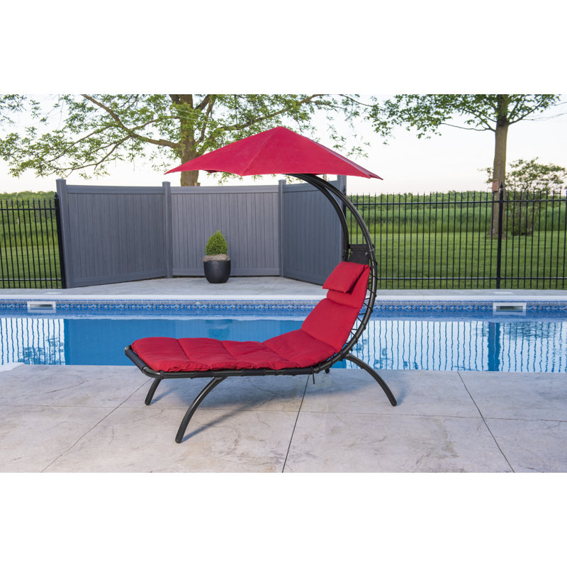 Vivere Maglione Original Stationary Dream Lounger with Removable Cushion and Umbrella, Cherry Red