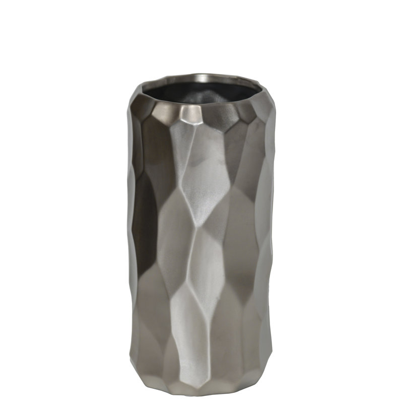 Perron Ceramic Table Vase, 10.5" H x 5.5" W x 5.5" D, Silver