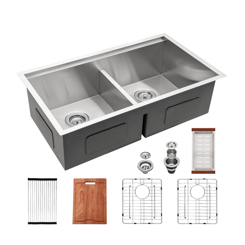 Évier de cuisine encastrable L 33 po x l 19 po avec grille d'évier et ensemble de drain