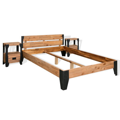 Ensemble de chambre avec lit plateforme en bois massif 2 pièces