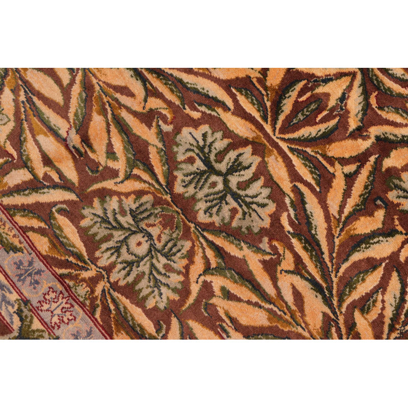 Isabelline Paata Floral Handmade Hand-Knotted Rectangle 8'3'' x 9'5'' Wool Area Rug in Red/Taupe/Green