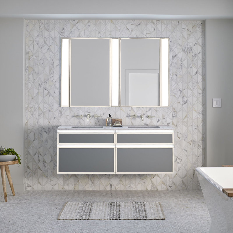 Base de meuble-lavabo avec cadre 30 po profils, Oui, Gris mat / nickel poli, Tiroir de plomberie