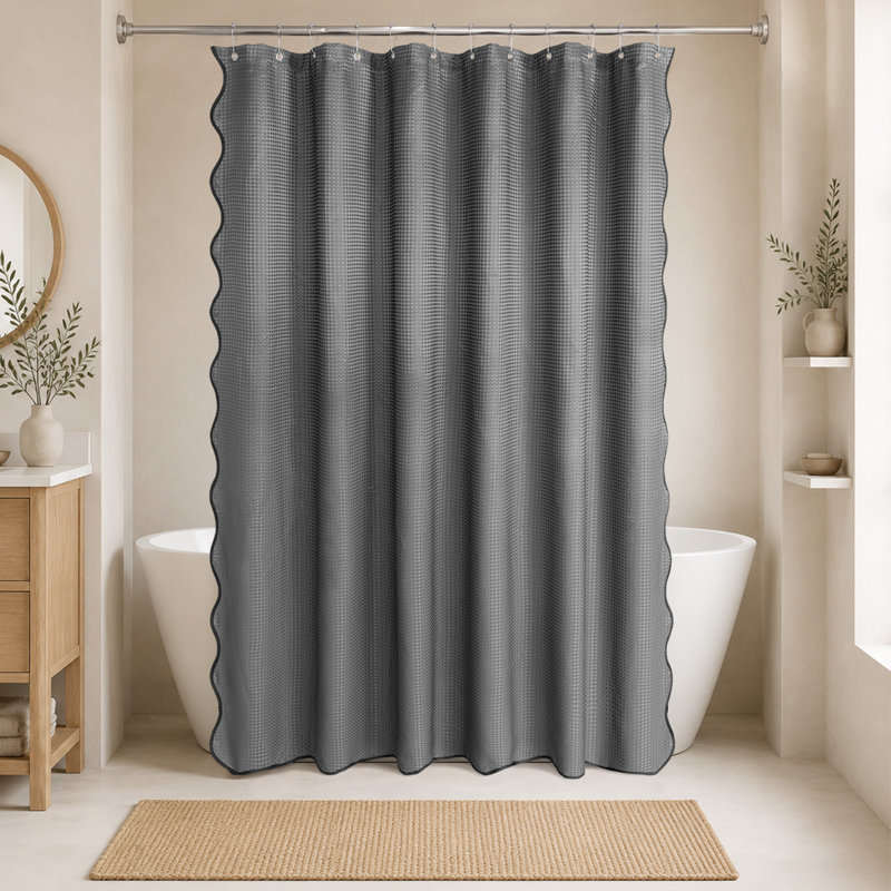 Rideau de douche gaufré festonné pour salle de bain, Grey