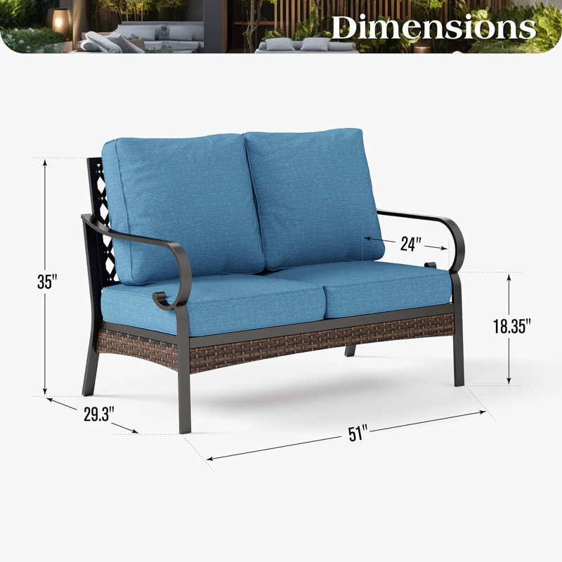 51'' Outdoor Loveseat With Cushions, Denim Blue