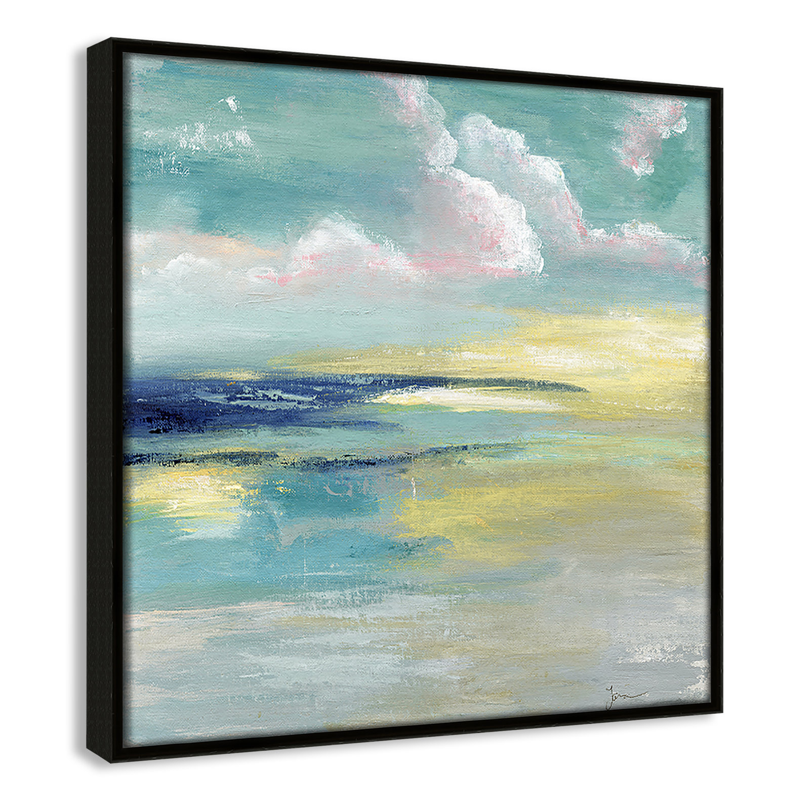 Bertie "Ocean View" Painting by Tava Studios, Espresso Framed Canvas, 13.5" H x 13.5" W x 2" D