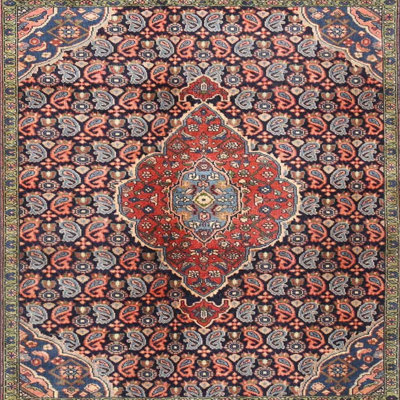 Tapis oriental en laine / polyester tissé à la machine à motif oriental rouge / bleu