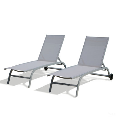 Chaise Lounge Outdoor Set, Lounge Chairs For Outside With Wheels, Outdoor Lounge Chairs With 5 Adjustable Position, Pool Lounge Chairs For Patio, Beach, Yard, Deck, Poolside