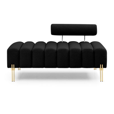Black Fuzzy Footrest Bench With Adjustable And Fabric For Bedroom Living Room 53.2" Width Entryway Bench, Upholstered, 2 Seater Couch, Gold Metal Legs, Modern