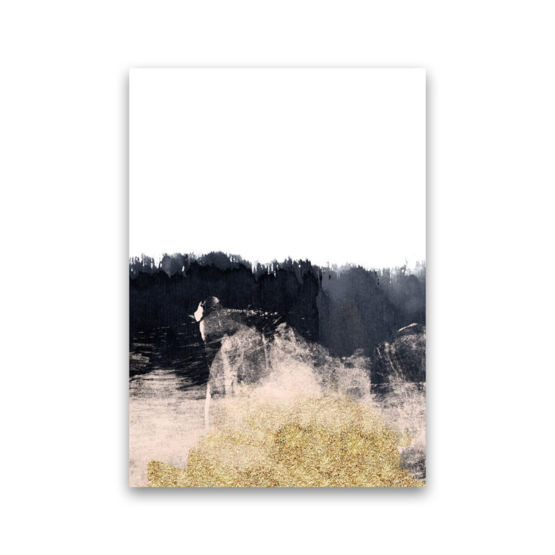 Lux Half Navy And Gold Paint Strokes by Pixy Paper - Print, Unframed, 59.4cm H x 42cm W x 1cm D