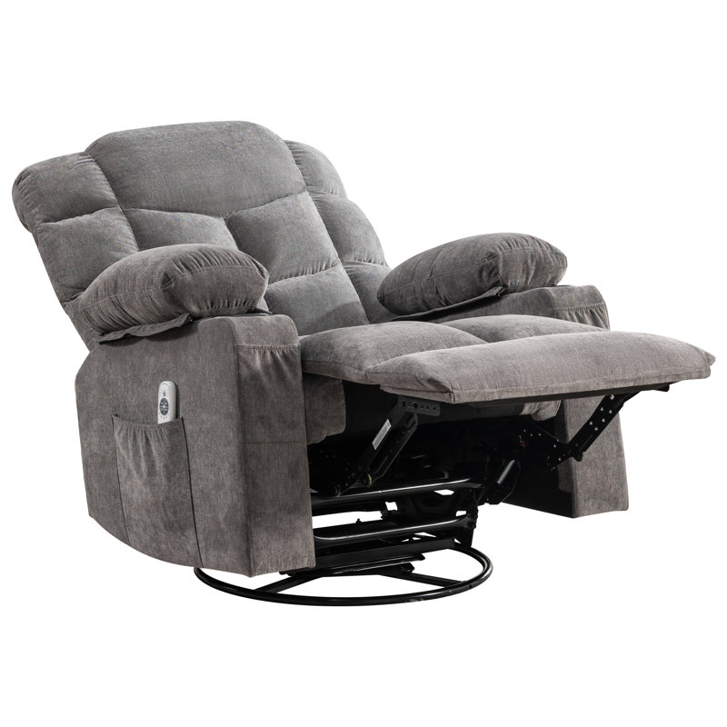 Oversized 360° Swivel Rocker Recliner Chair With 8-Point Vibration Massage & Lumbar Heating - Usb Charge Port, Cup Holders & Side Pockets For Living Room, 350Lb Capacity