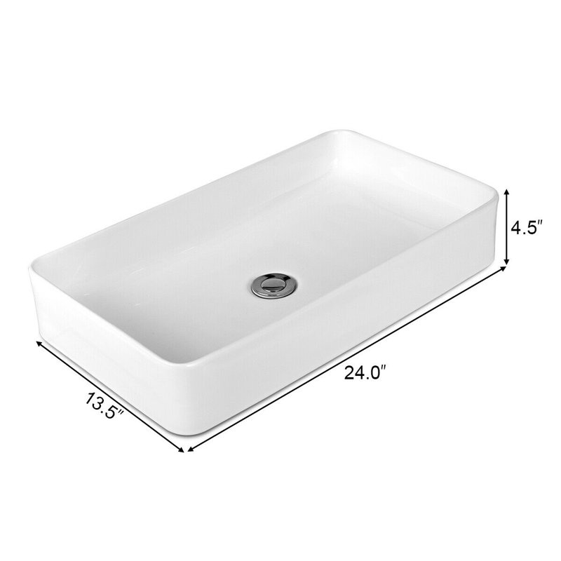 MD Bath 13.5'' White Ceramic Rectangular Bathroom Sink