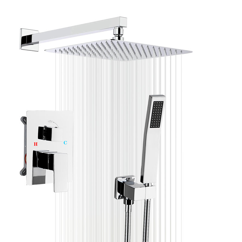 8000-10Inch Shower Faucet Shower System With 10 Inches Rain Shower Head And Handheld Spray, Polished Chrome