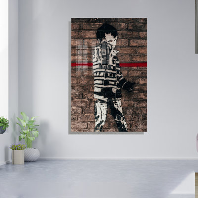 Superbe peinture en verre trempé Banksy de 17,7 po x 25,6 po | 100% verre trempé, épaisseur: 0,16 pouce | Parfait pour la décoration intérieure moderne, œuvre d'art unique, idéal pour les salons et les bureaux