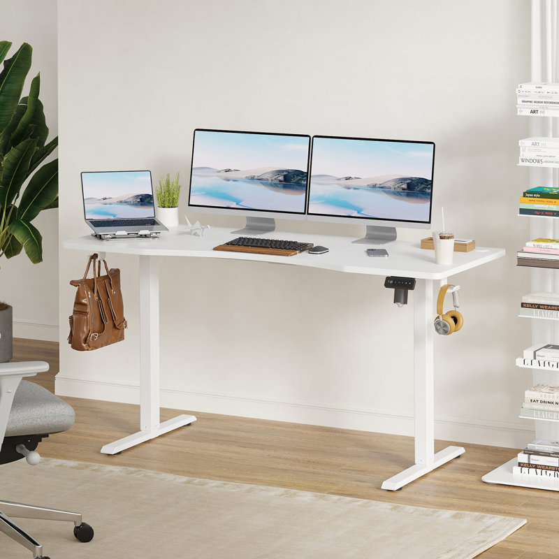 Soliha Adjustable Metal Base Standing Desk, White
