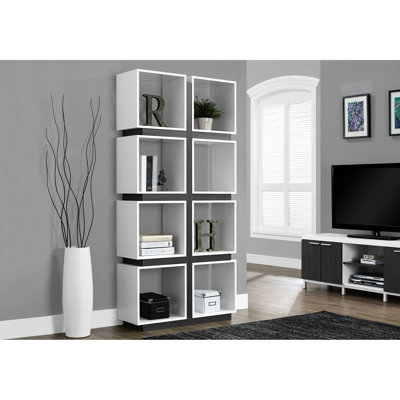 Bibliothèque à 5 niveaux, H 71 po en stratifié gris et blanc, moderne pour bureau de chambre à coucher, 8 étagères de style cube et bibliothèque de créations décoratives envoûtantes, décoration de bureau, objets de rangement,