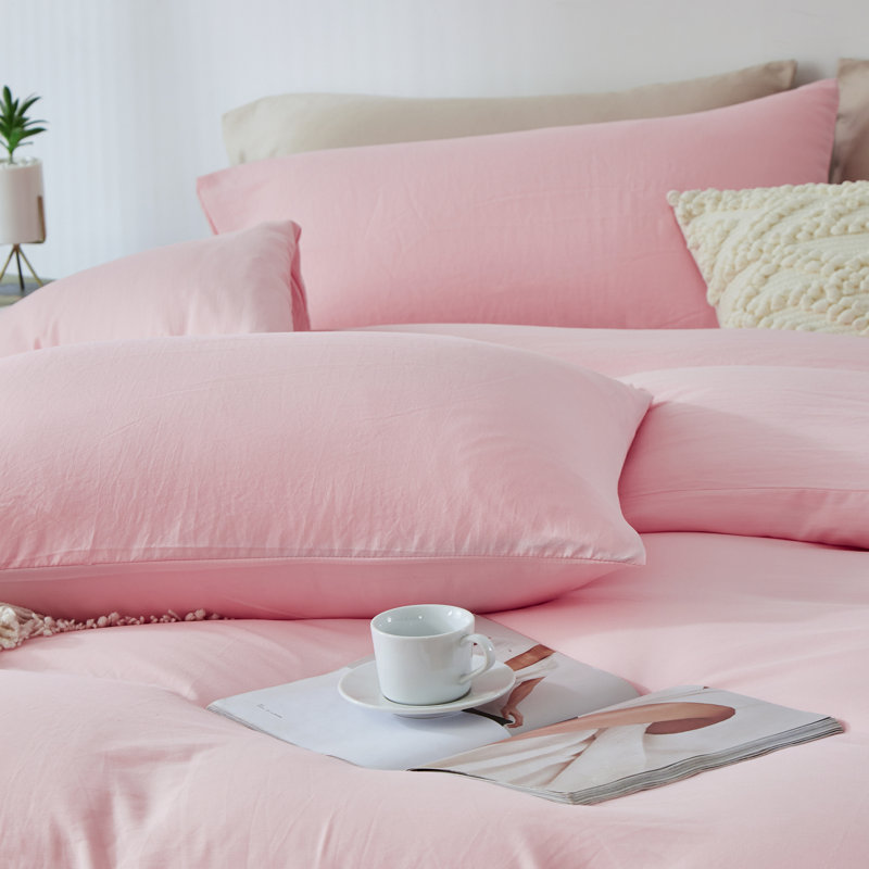 Housse de couette rose simple avec fermeture à glissière, comprenant 1 housse d'édredon 68 po x 88 po et 2 taies décoratives 20 po x 26 po Kakijumn