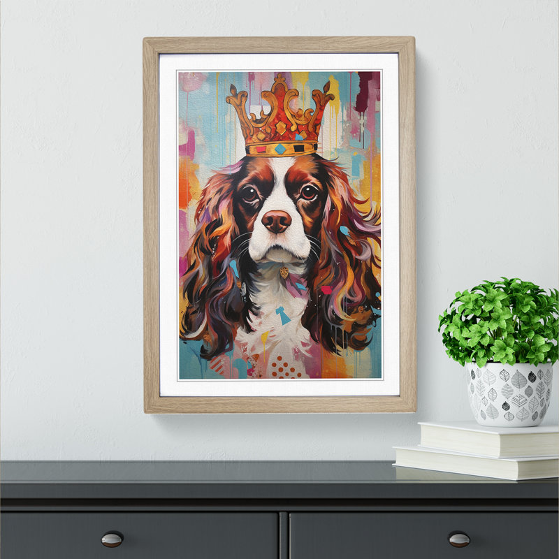 Cavalier King Charles Spaniel Contemporary - Single Picture Frame Print on Wood, Oak Framed, 64cm H x 46cm W x 2cm D