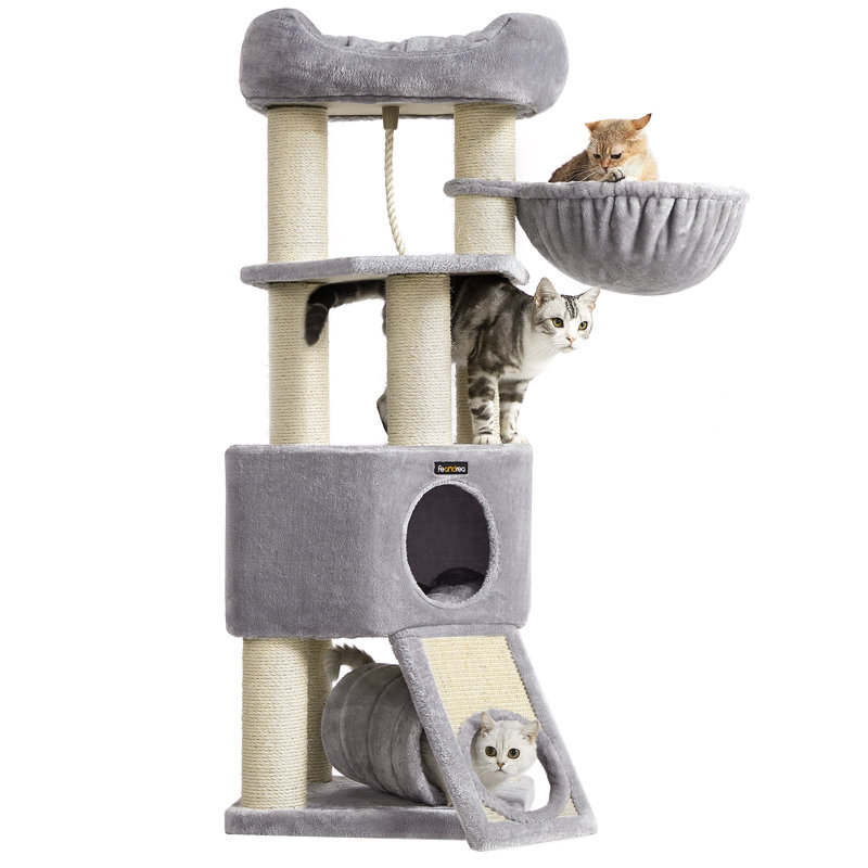 141cm H Cat Tree, Light Grey/Natural