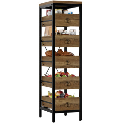 Étagère de rangement pour fruits et légumes à 5 niveaux avec 5 tiroirs coulissants, présentoir à collation peu encombrant, tablette de rangement utilitaire pour la cuisine, le salon, la salle de bain et le magasin - brun