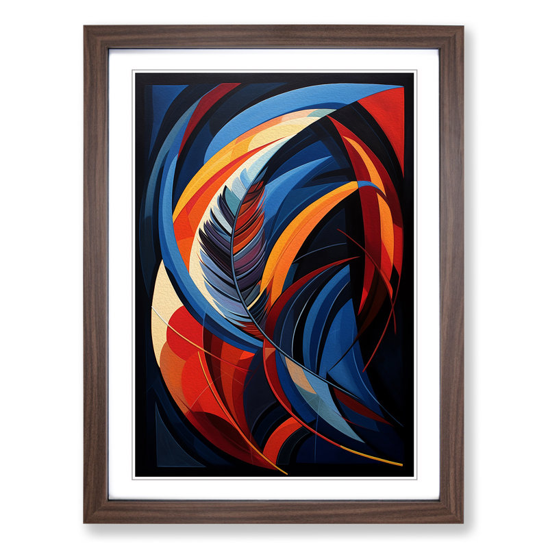 XYZ-FRM-V1223-684 Feather Constructivism No.2 - Single Picture Frame Print on Wood, Walnut, 34cm H x 25cm W x 2cm D