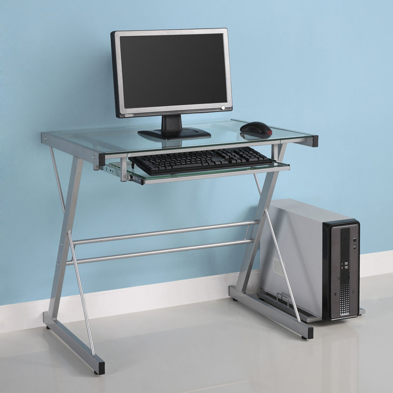 Sarisha Glass Desk with Keyboard Tray, Silver