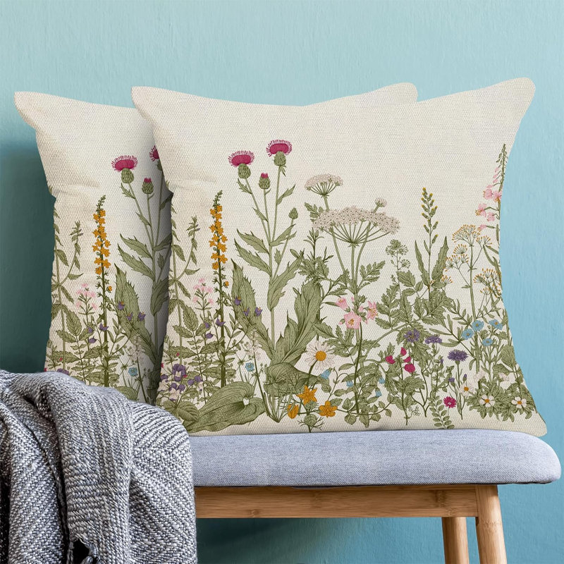 Sage Green Floral Polyester Euro Pillow Covers Set of 2
